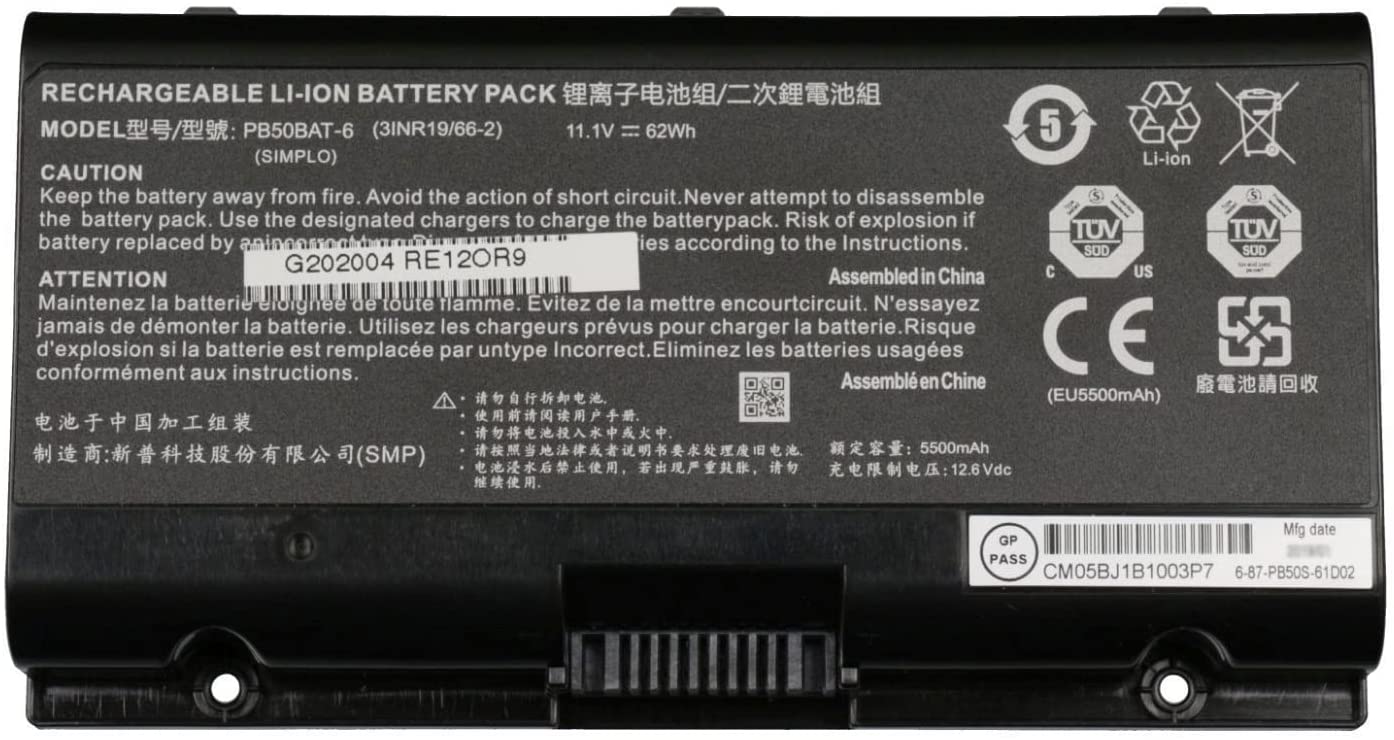 PB50BAT-6 Clevo PB71EF-G,PowerSpec 1720,1520,Sager NP8371 kompatibilní baterie - Kliknutím na obrázek zavřete